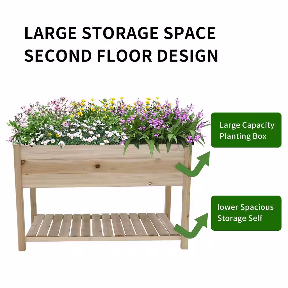 Runesay 48.5 in. x 30 in. x 24.4 in. Raised Garden Bed Planter Box with Legs Storage Shelf Wooden Elevated Vegetable Growing Bed