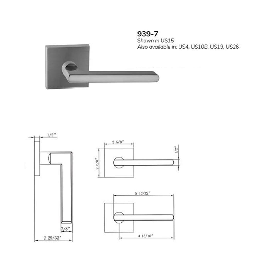None Bravura Charlotte 939-7 Dummy Door Lever Polished Chrome w/ square trim