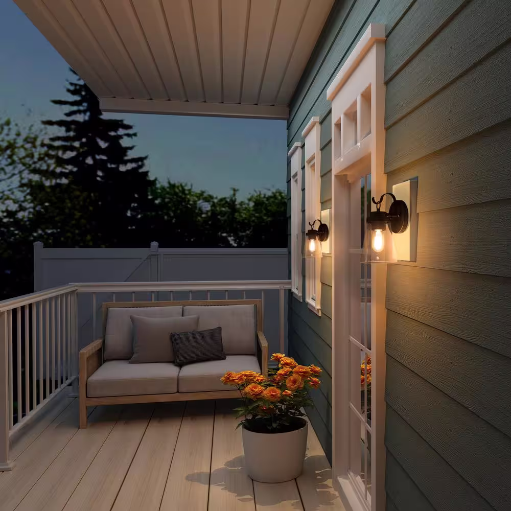 LNC Modern Brushed Gray Outdoor Wall Lantern Sconce with Bell Clear Glass Shade, Industrial 1-Light Exterior Patio Lighting