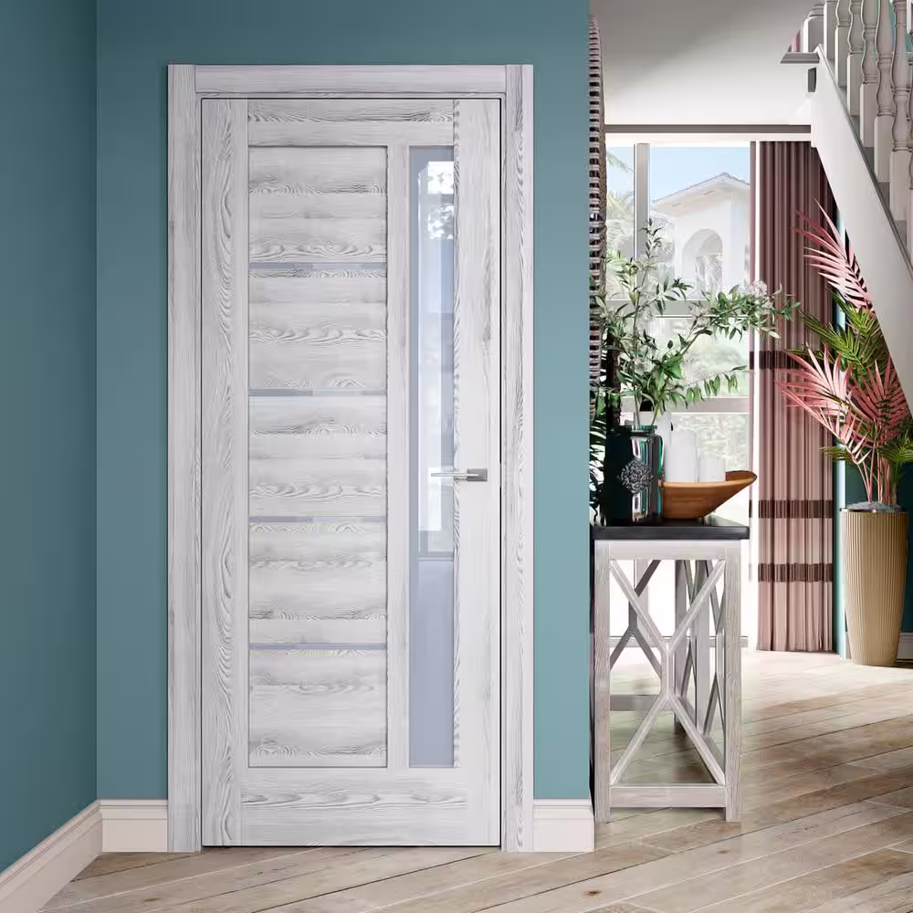 Valusso design doors 30 in. x 80 in. Pensacola Ice Maple Prefinished Frosted PC Glass 5-Lite Solid Core Wood Interior Door Slab No Bore