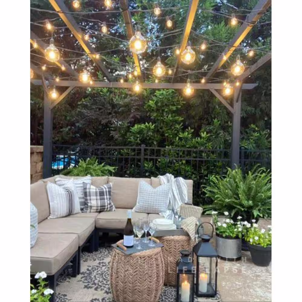 None 24 Light 48 ft. Outdoor Plug-in LED Large Globe Edison Bulb String Light