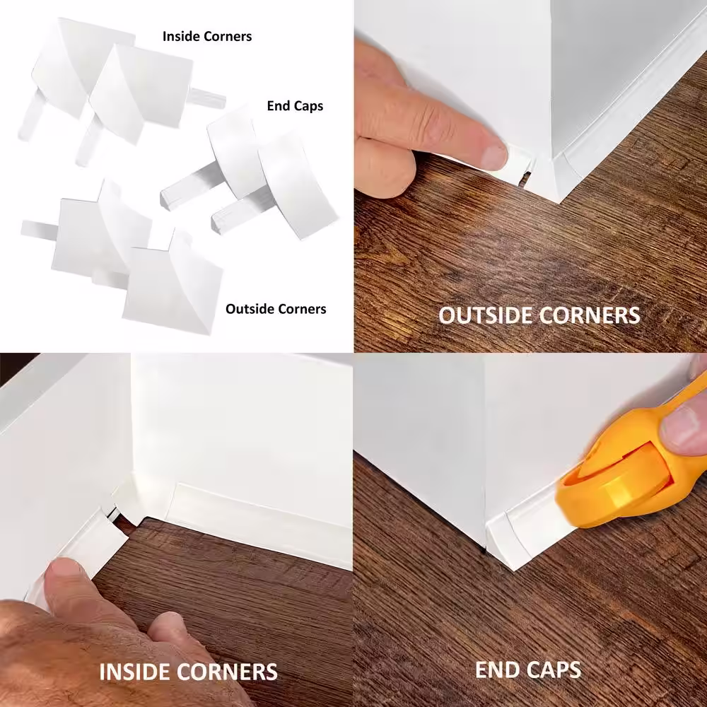 InstaTrim 3/4 in. x 50 ft. White PVC Inside Corner Self-Adhesive Caulk, Trim Strip, 1-Pack, Applicator, Corner and End Caps