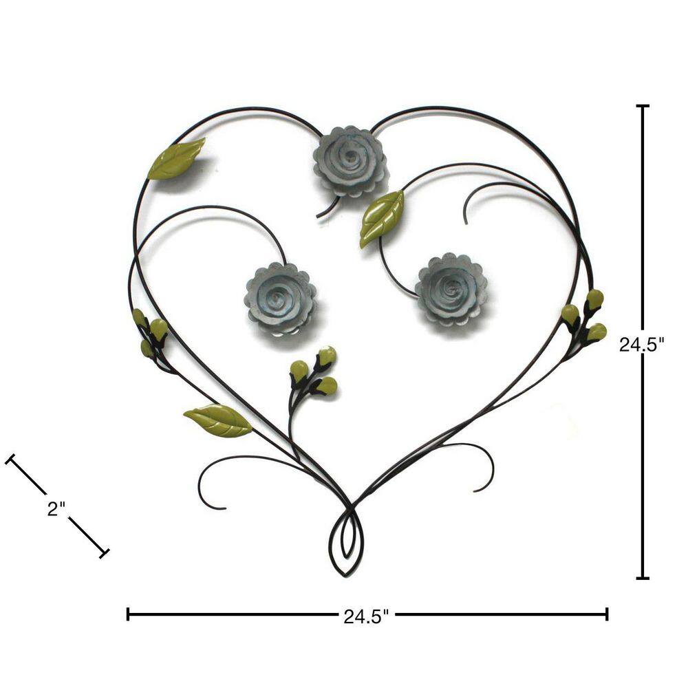 Habitat 24.5 in. x 24.5 in. Lorali Blue Floral Heart Metal Wall Art