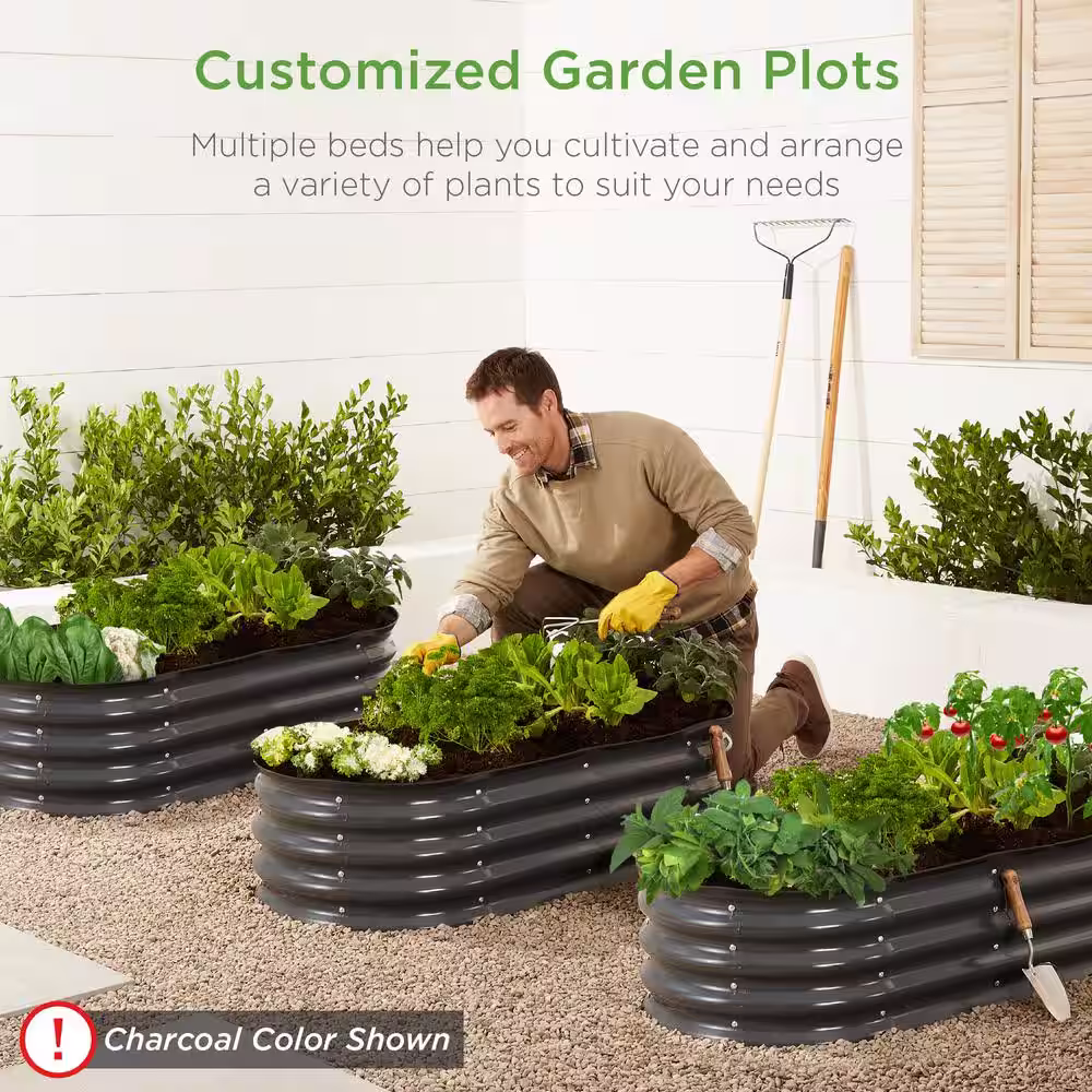 Best Choice Products 4 ft. x 2 ft. x 1 ft. Oval Steel Raised Garden Bed, Planter Box for Vegetables, Flowers in Wood Grain