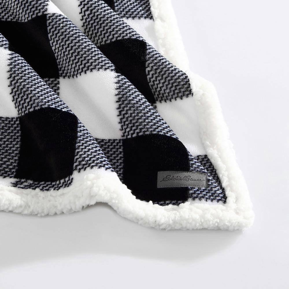 EDDIE BAUER Cabin Plaid 1-Piece Charcoal Gray Ultra Sherpa Microfiber King Blanket