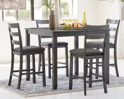 Signature Design by Ashley Bridson Counter Height Dining Room Table and Bar Stools (Set of 5), Gray