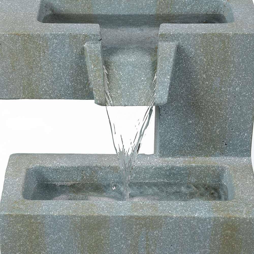 LuxenHome Cement 2-Tier Pedestal Outdoor Cascade Fountain with LED Lights