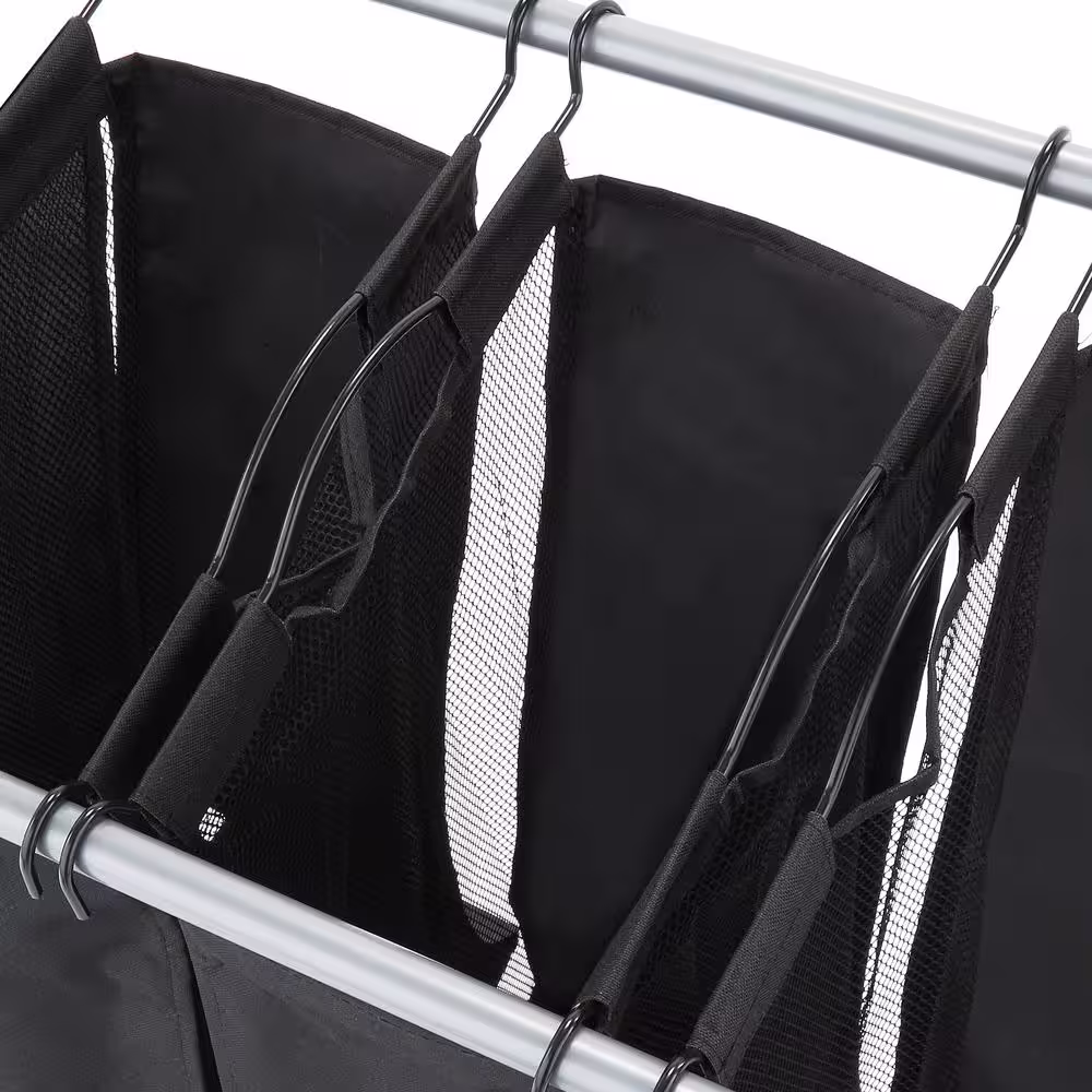 Honey-Can-Do Triple Laundry Sorter with Mesh Bags, Steel/Black