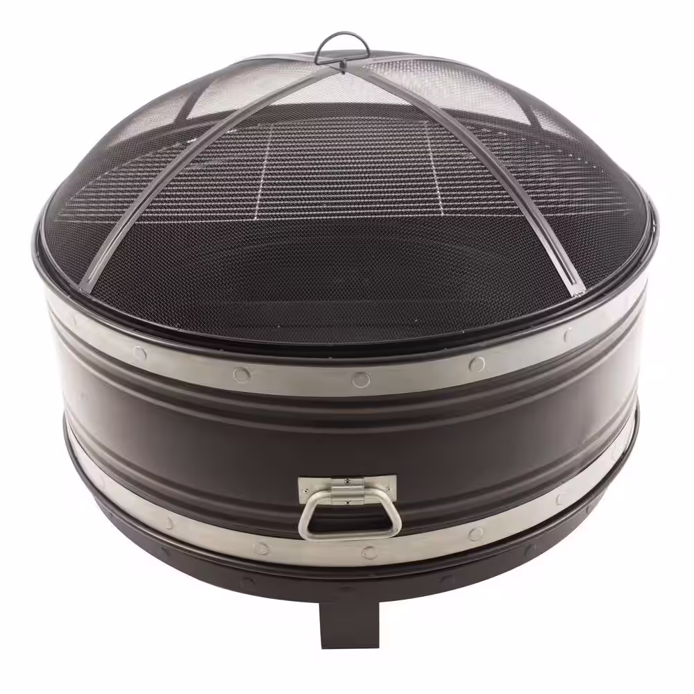 Pleasant Hearth Colossal 36 in. Round Steel Fire Pit in Black and Silver with Cooking Grid