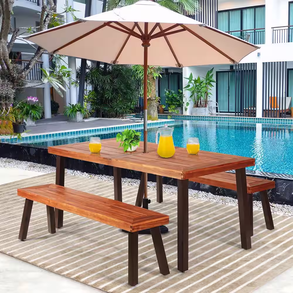 Costway 3-Piece Rectangle Wood Picnic Table Set