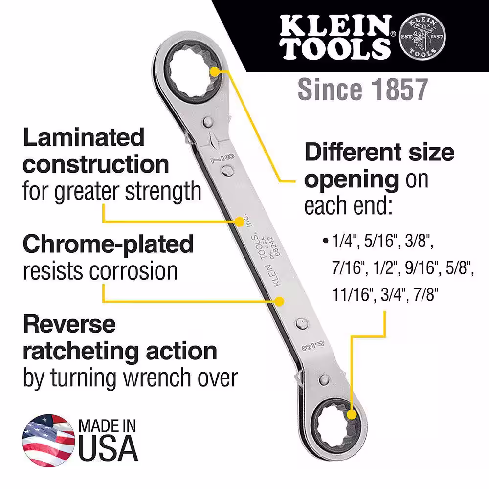 Klein Tools 5-Piece Fully Reversible Ratcheting Offset Box Wrench Set