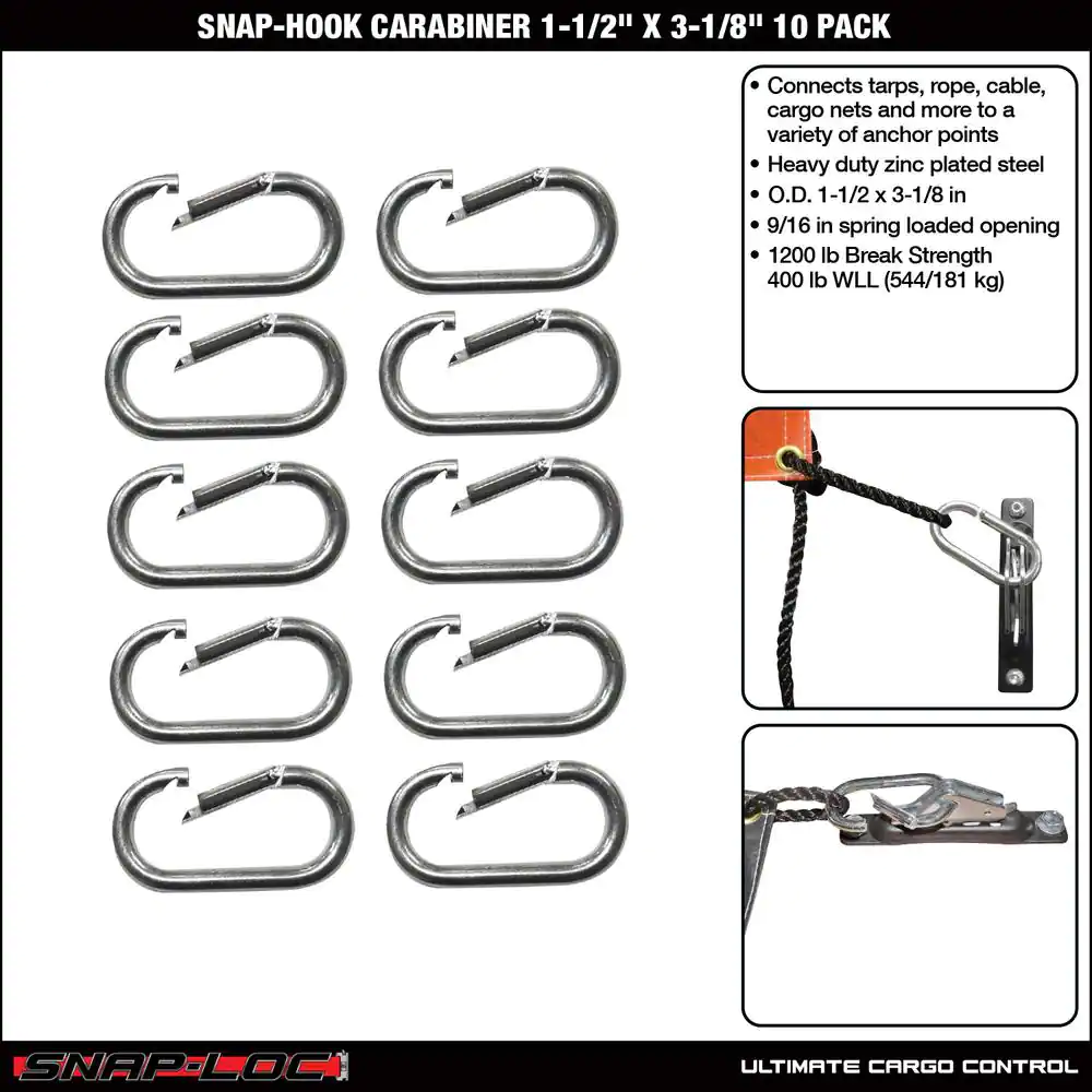 SNAP-LOC 3-1/8 in. Zinc-Plated Steel Carabiner (Pack of 10)