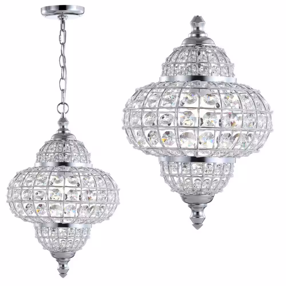 JONATHAN Y Juliette 12 in. 1-Light Chrome Crystal/Metal LED Chandelier Pendant
