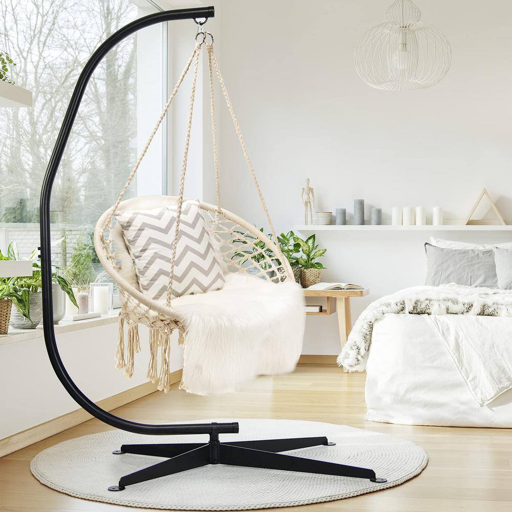 Alpulon 7 ft. Metal Frame C Shape Hanging Hammock Stand in Black