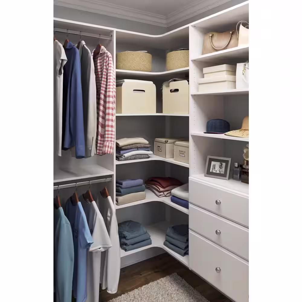 Closet Evolution 30 in. W White Corner Unit Wall Mount 6-Shelf Wood Closet System