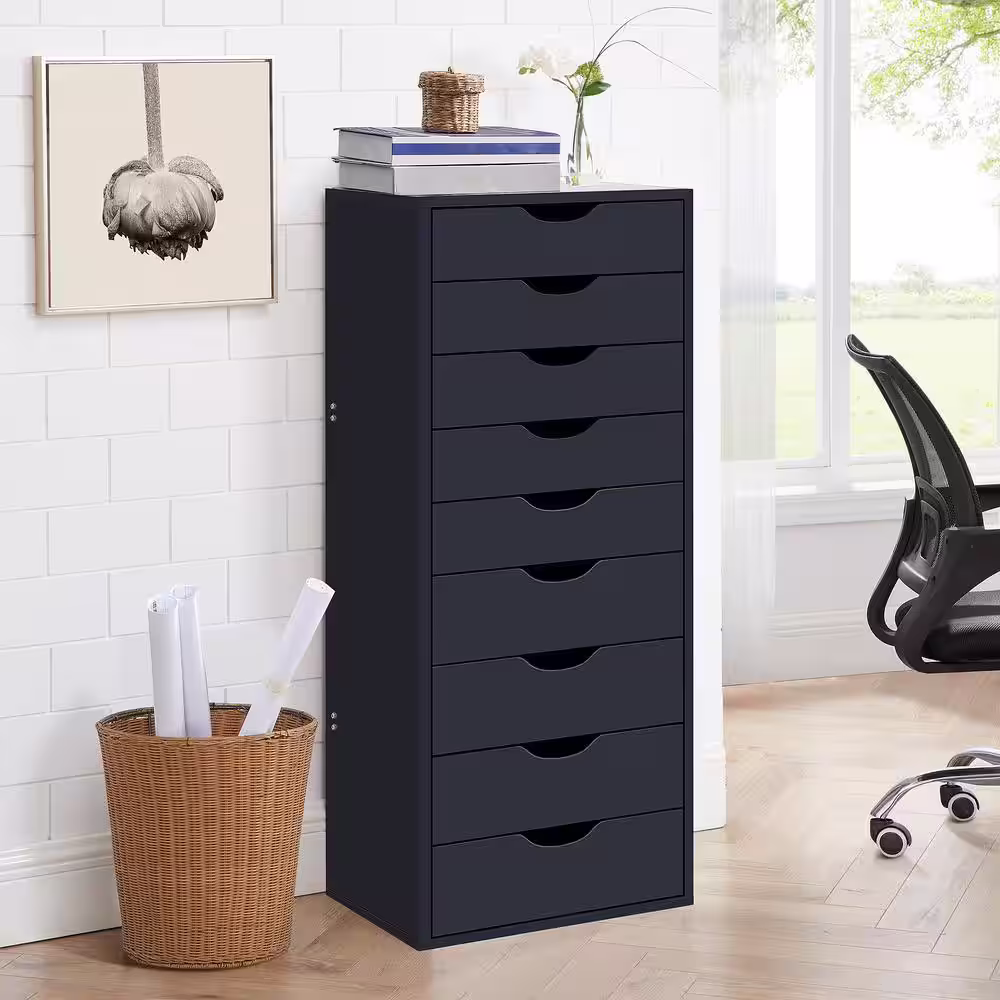MAYKOOSH Black, 9-Drawer with Shelf, Office File Cabinets Wooden File Cabinets for Home Office Lateral File Cabinet