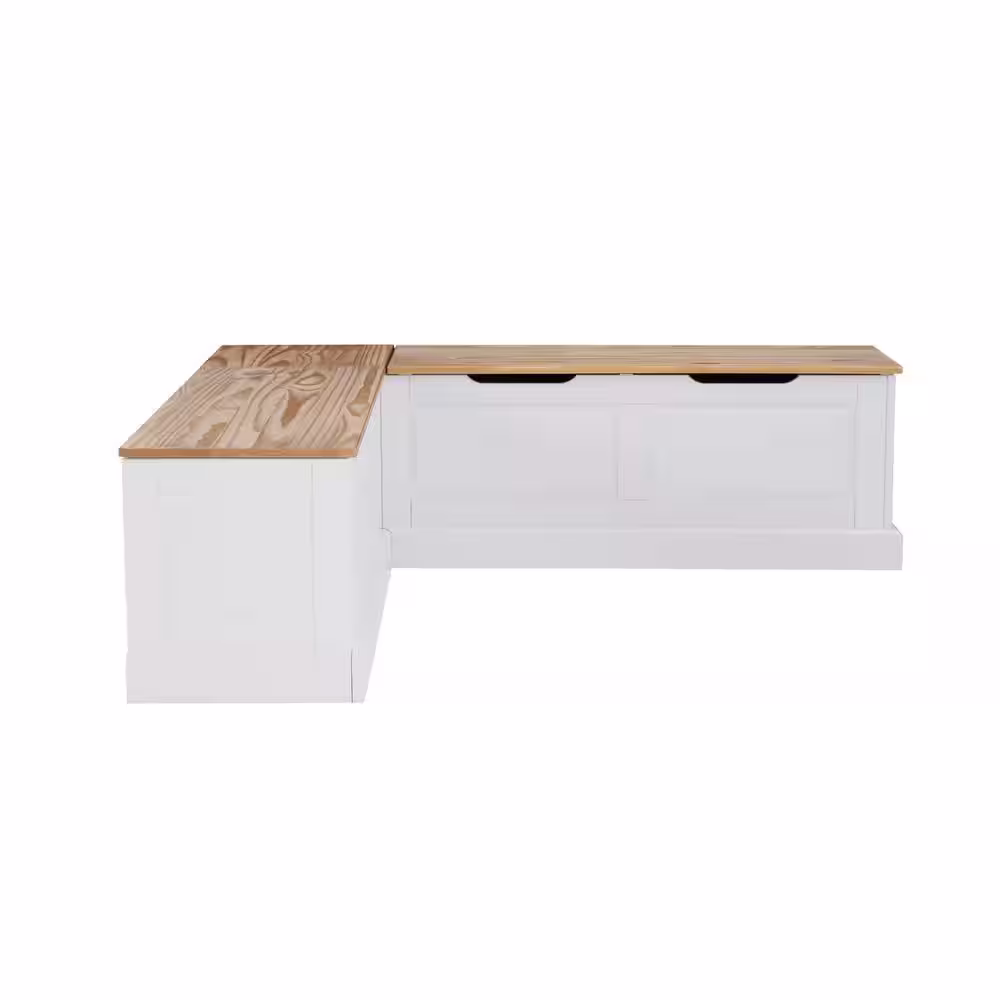 Linon Home Decor Rockhill Natural & White Breakfast Dining Bench backless Nook with Beige 5 piece Cushion Set 62.4 in. W