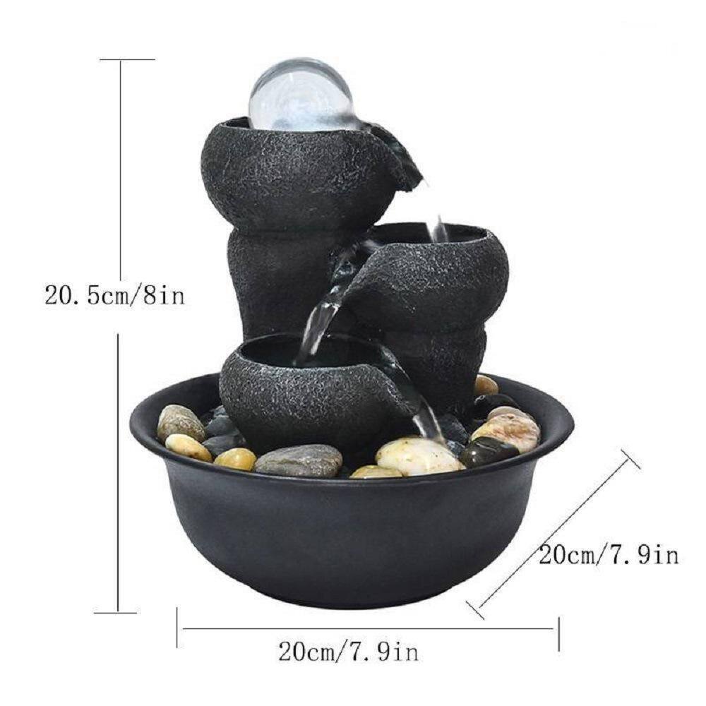 None 8 in. Resin 3-Tier Flowing Bowls Tabletop Fountain with LED Light Crystal Ball for Office and Home Decor
