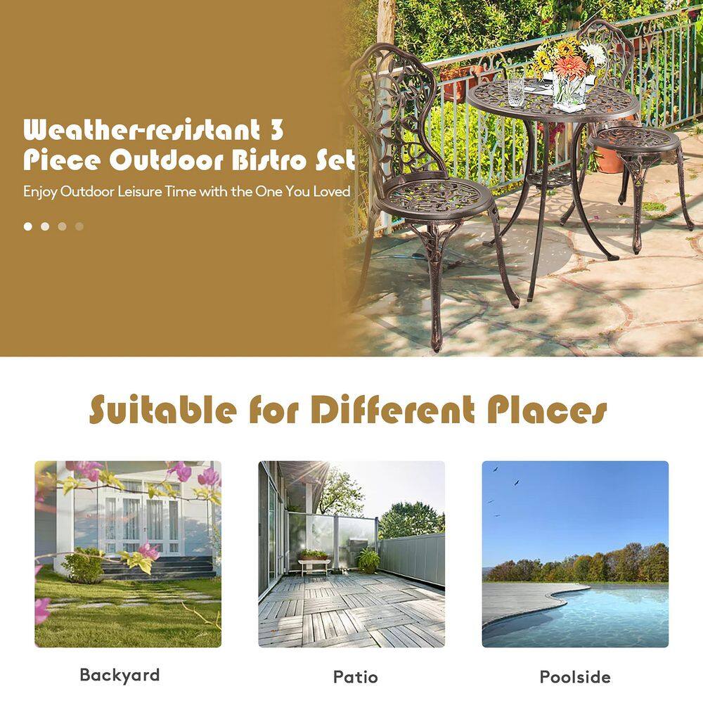 SUNRINX 3-Piece Cast Aluminum Bistro Set Patio Conversation Set