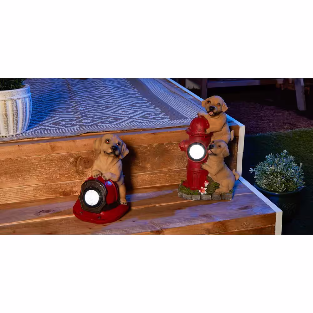 Zingz & Thingz 7.25 in. x 5 in. x 12 in. Dogs and Fire Hydrant Solar Statue