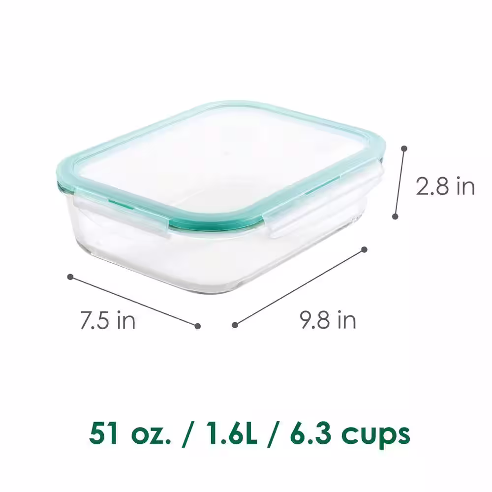 None Performance Glass 2-Piece Rectangular Food Storage Containers, 51 oz., Set