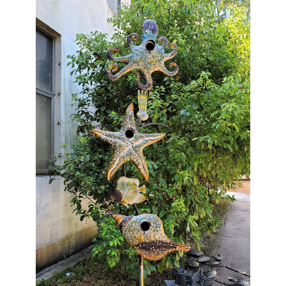 Zaer Ltd. International 95.5 in. Tall Coastal Style Birdhouse Stake - Octopus and Starfish