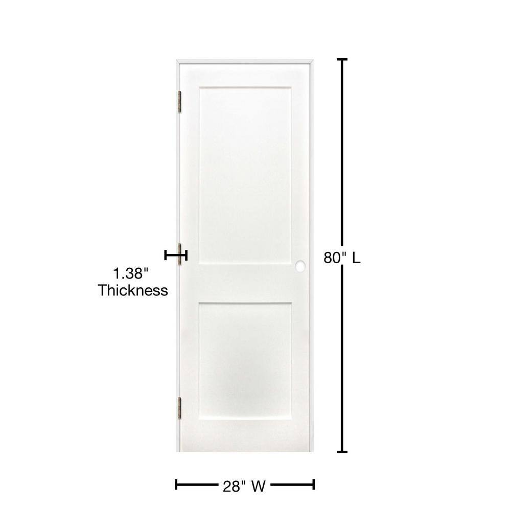 Pacific Entries 24 in. x 80 in. Shaker 2-Panel Solid Core Primed Pine Reversible Single Prehung Interior Door with Satin Nickel Hinges