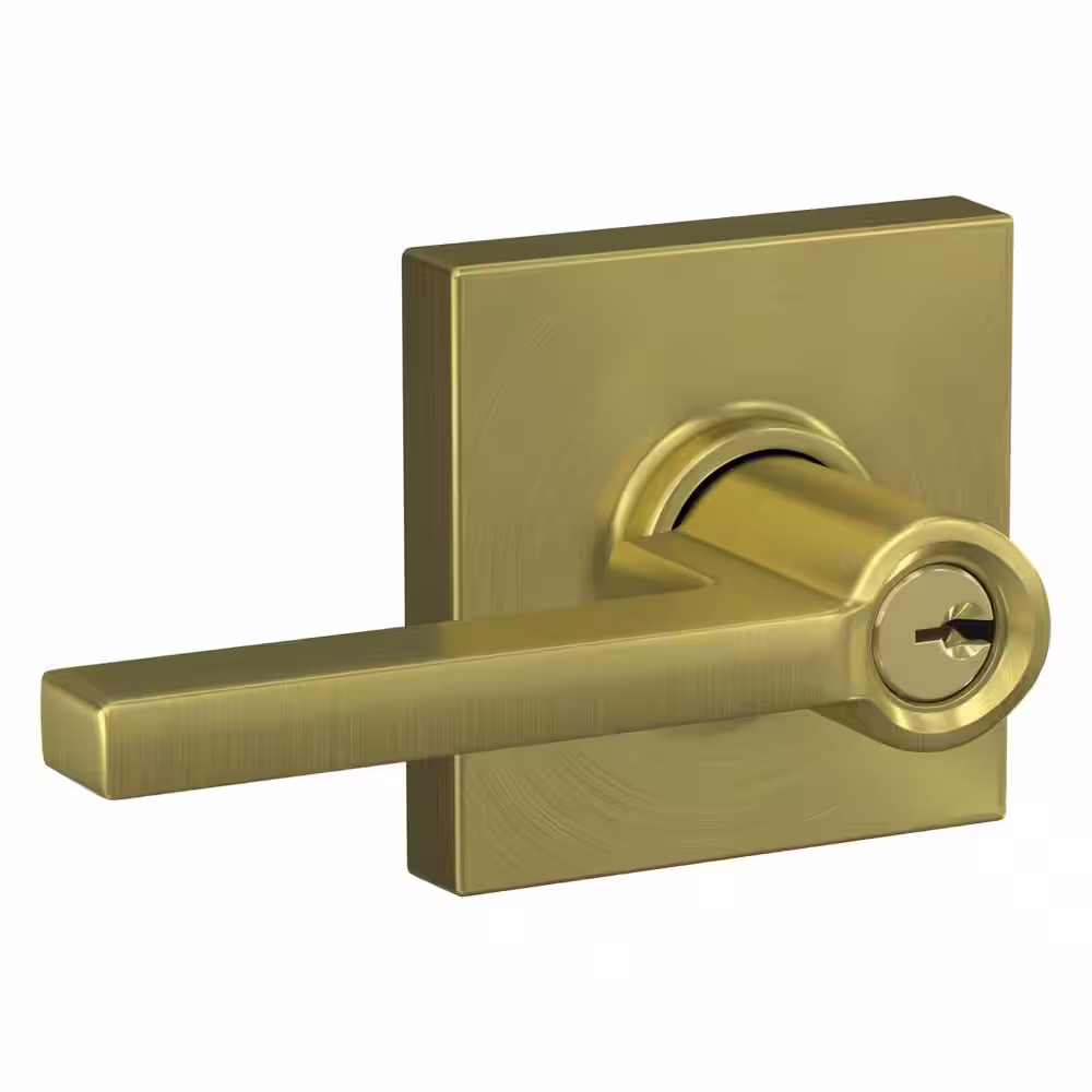 Schlage Latitude Satin Brass Keyed Entry Door handle with Collins Trim