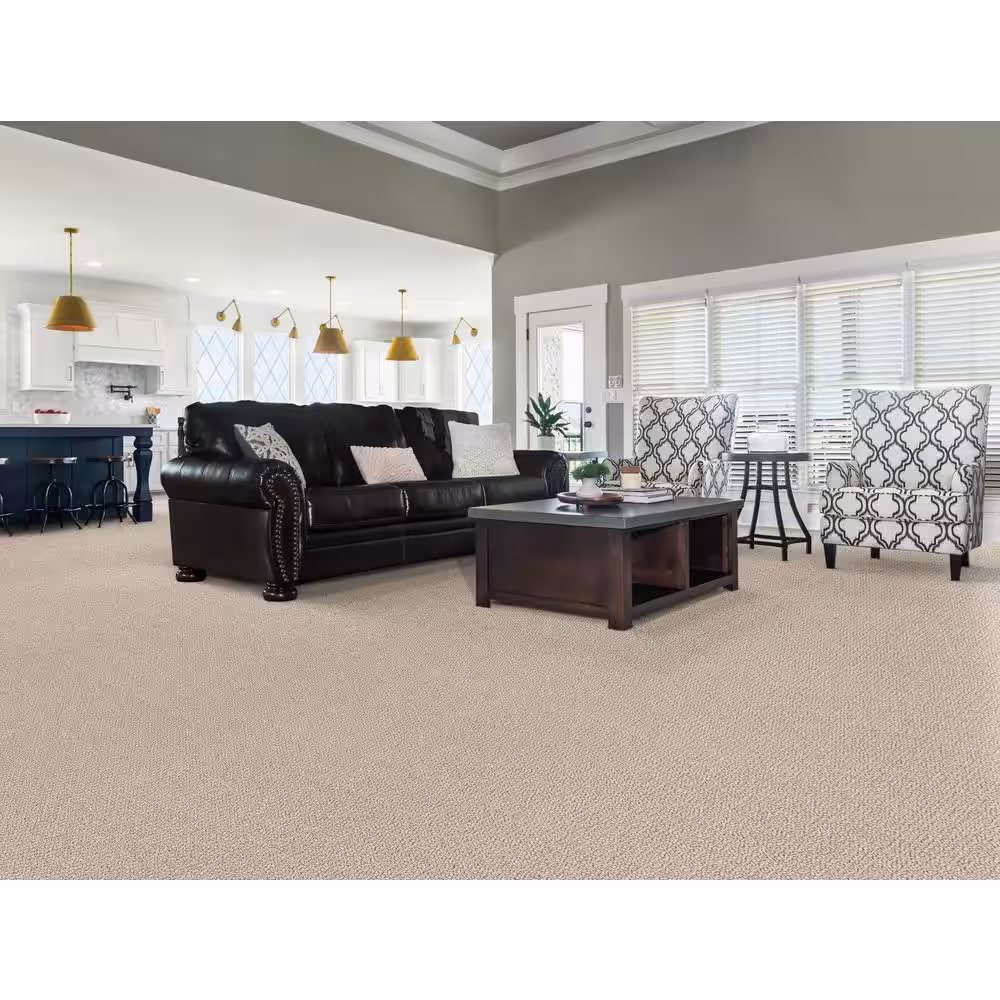 Home Decorators Collection Tower Road - Whirlwind - Beige 32.7 oz. SD Polyester Loop Installed Carpet