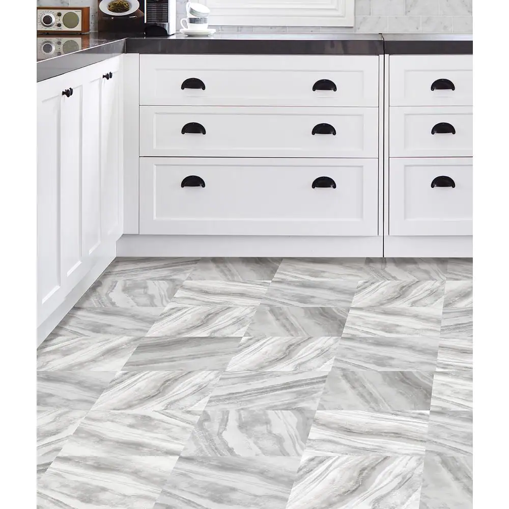 FloorPops Polished 12 in. W x 12 in. L Grey Peel & Stick Vinyl Tile Flooring (20 sq. ft./case)