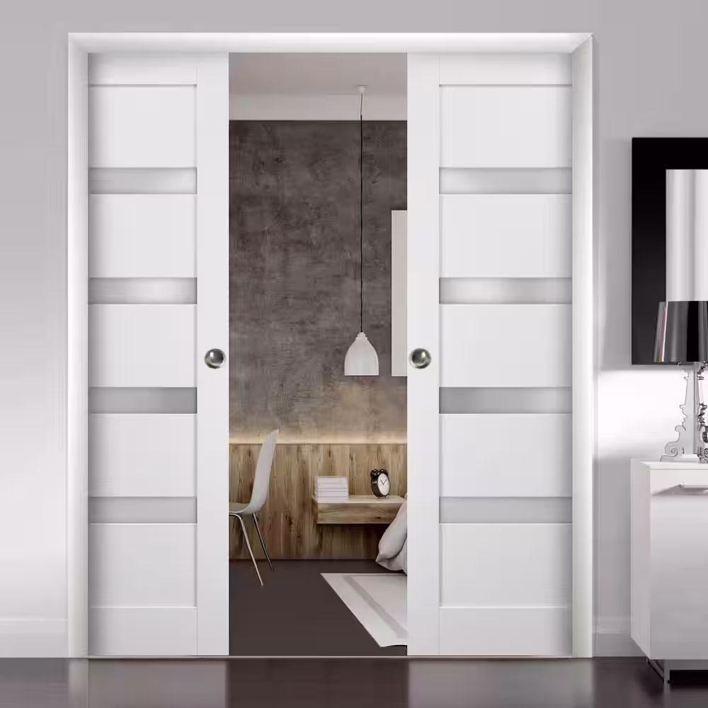 Sartodoors 4113 28 in. x 96 in. Single Panel No Bore MDF 1/4 Lite Frosted Glass White Finished Pine Wood Interior Door Slab
