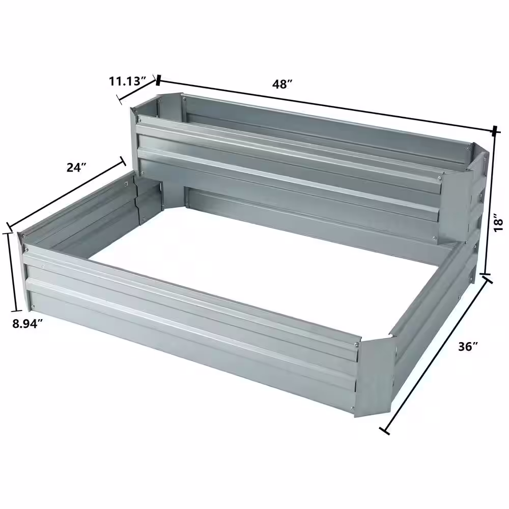LuxenHome 2-Tier Galvanized Metal Raised Garden Bed