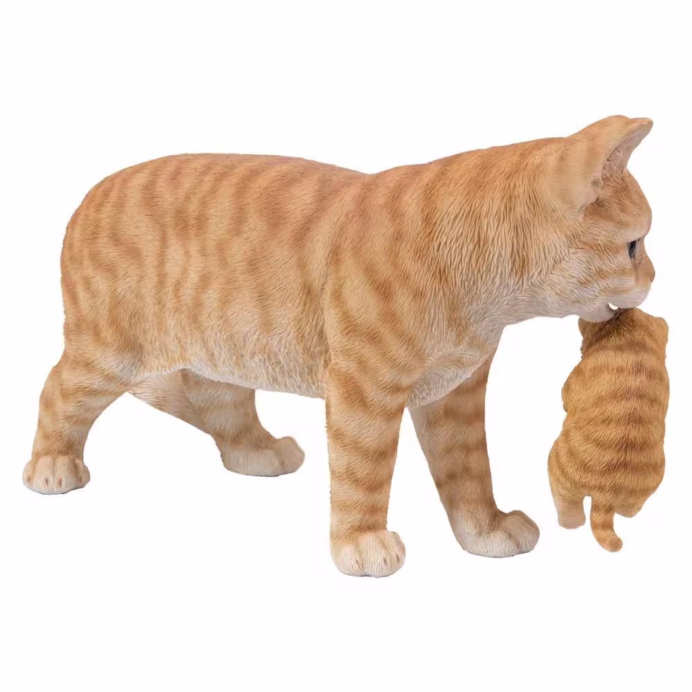 None Mother Cat Carrying Kitten - Orange Tabby Garden Statue