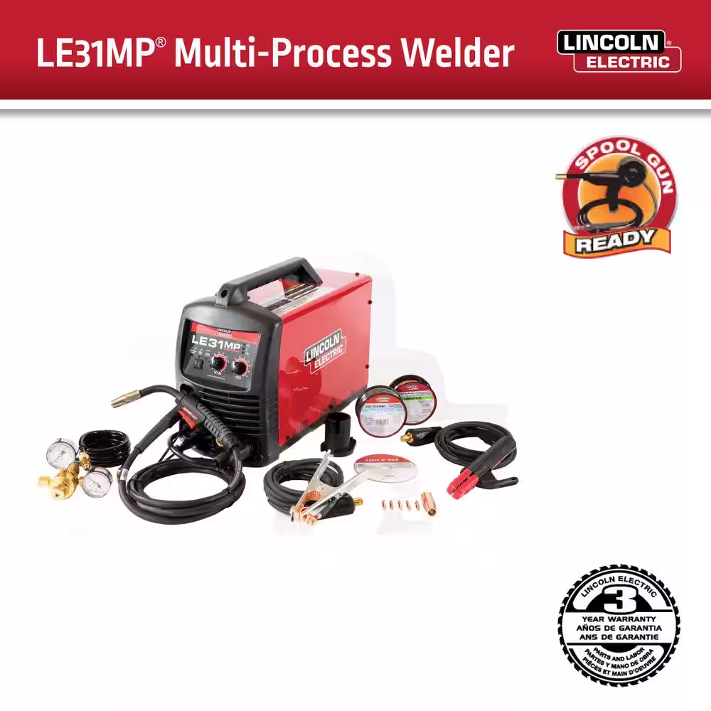 Lincoln Electric 140 Amp LE31MP Multi-Process Stick/MIG/Flux-Core/TIG, 120V, Aluminum Welder with Spool Gun sold separately