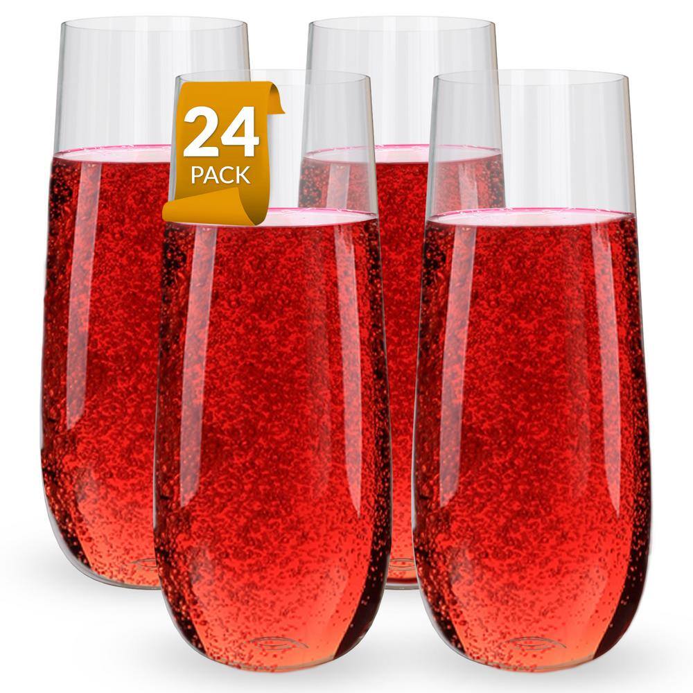 PERFECT SETTINGS 9 oz. Clear Reusable Plastic Champagne Flutes Glasses Stemless (24/Pack)