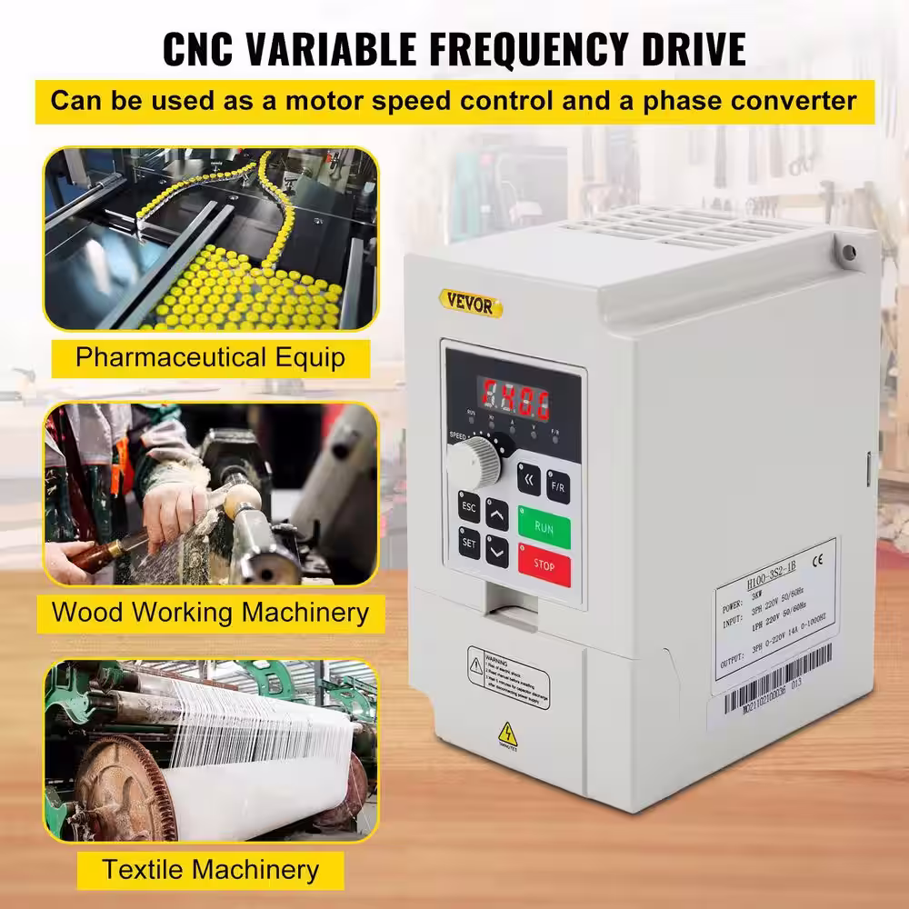 VEVOR VFD 3KW 220-Volt 4HP, 1 or 3 Phase Input, 3 Phase Output Variable Frequency Drive, AC 14A CNC Motor Inverter Converter