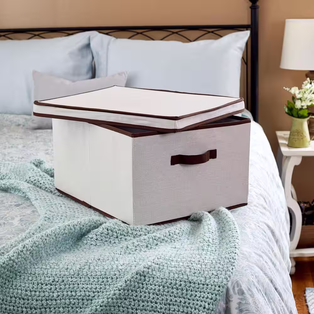 HOUSEHOLD ESSENTIALS 10 in. H x 16 in. W x 19 in. D Off White Canvas Cube Storage Bin