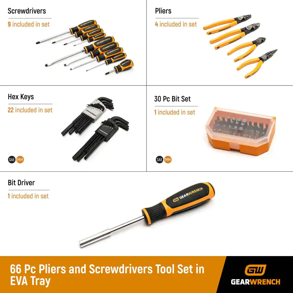 GEARWRENCH Pliers and Screwdrivers Tool Set in EVA Tray (66-Piece)