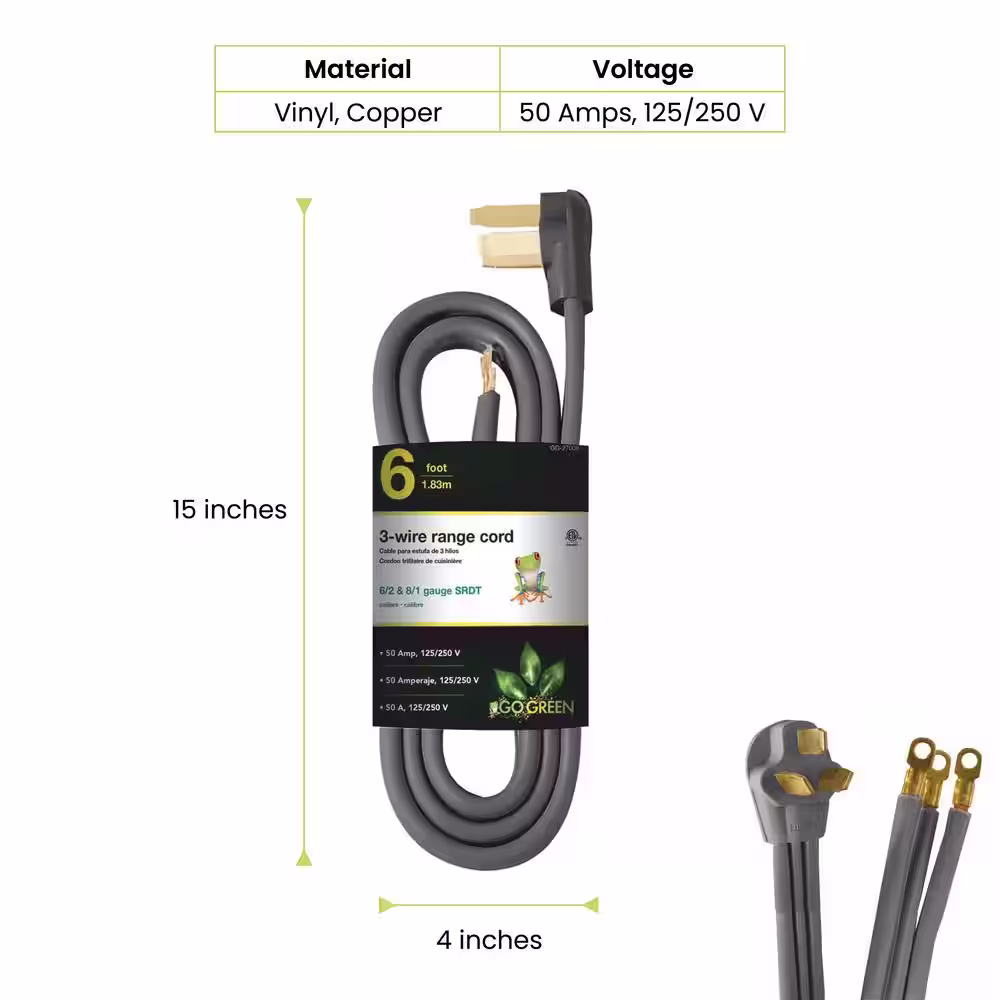 GoGreen Power 6 ft. 6/2 and 8/1 3-Wire Range Cord