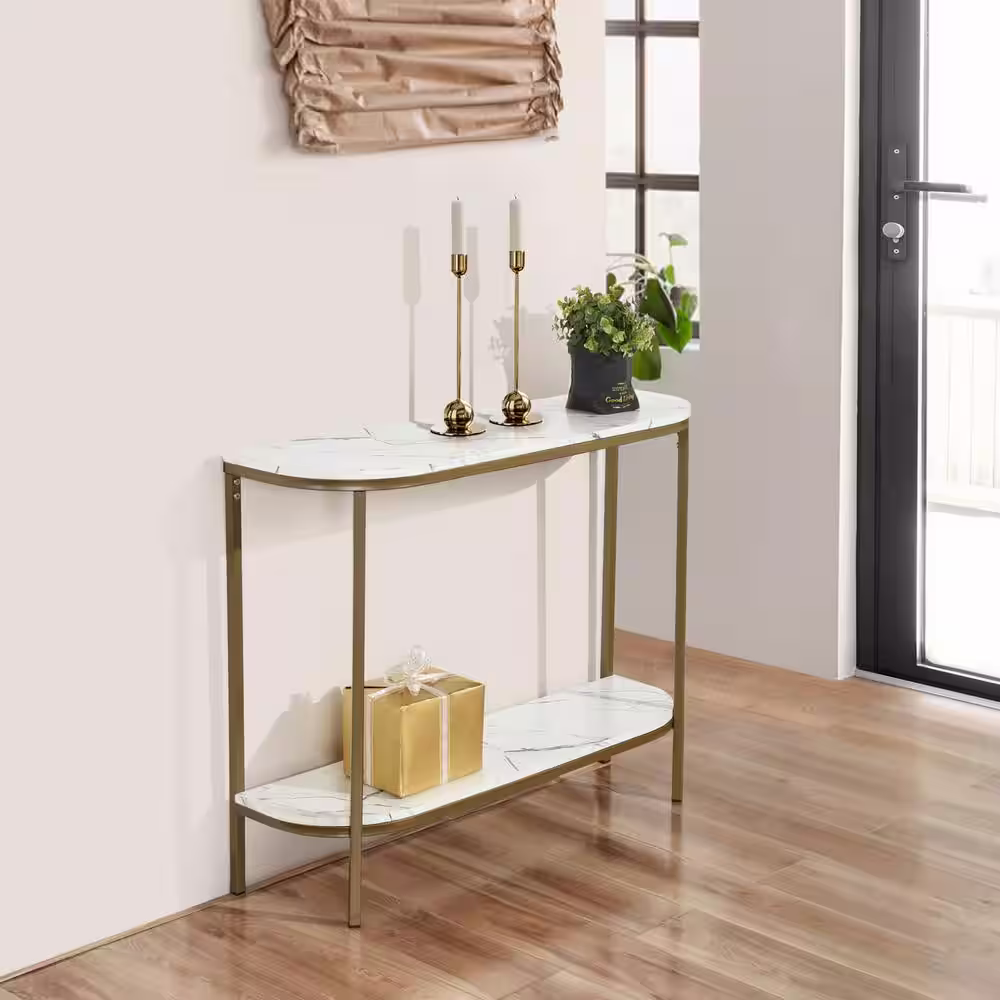 None Adria 39.4 in. Gold Half-Moon Wood Console Table