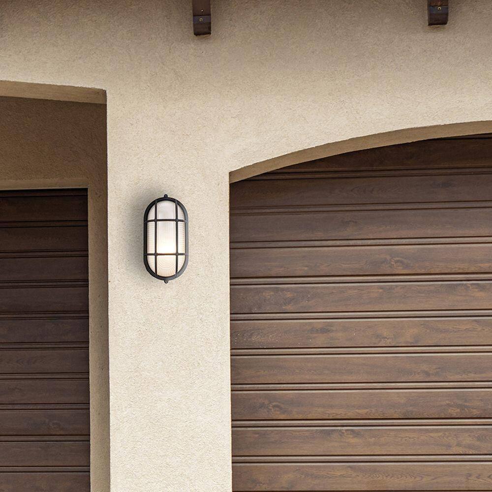 Bel Air Lighting Aria 11 in. 1-Light Rust Oval Bulkhead Outdoor Wall Light Fixture with Ribbed Glass