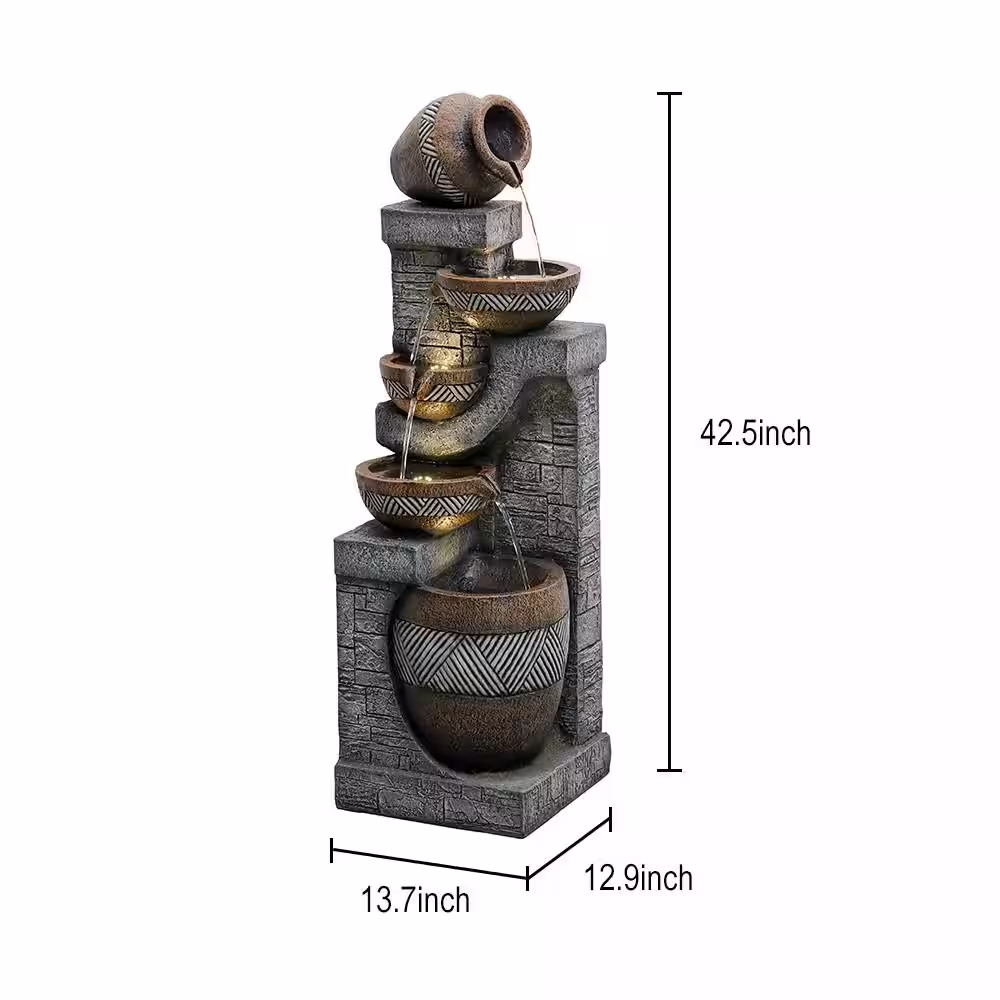 None 5-Tier Outdoor Tiered Garden Water Fountain with LED Lights