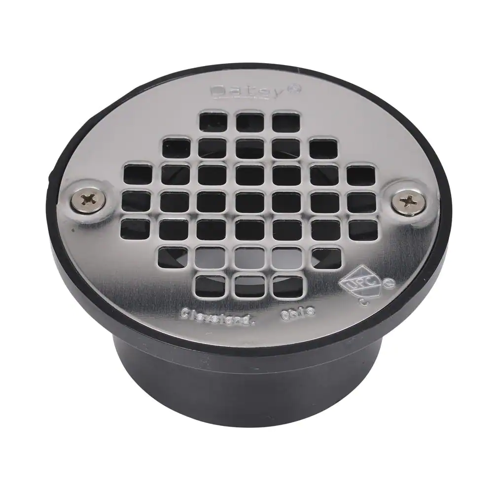 Oatey Round Black ABS Area Floor Drain with 4 in. Round Screw-In Stainless Steel Drain Cover