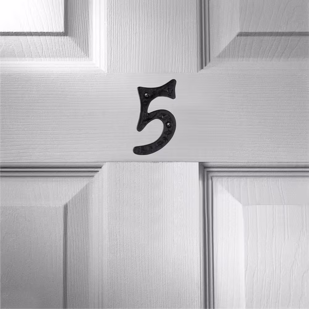 Mascot Hardware Hammered 4 in. Black House Number 5