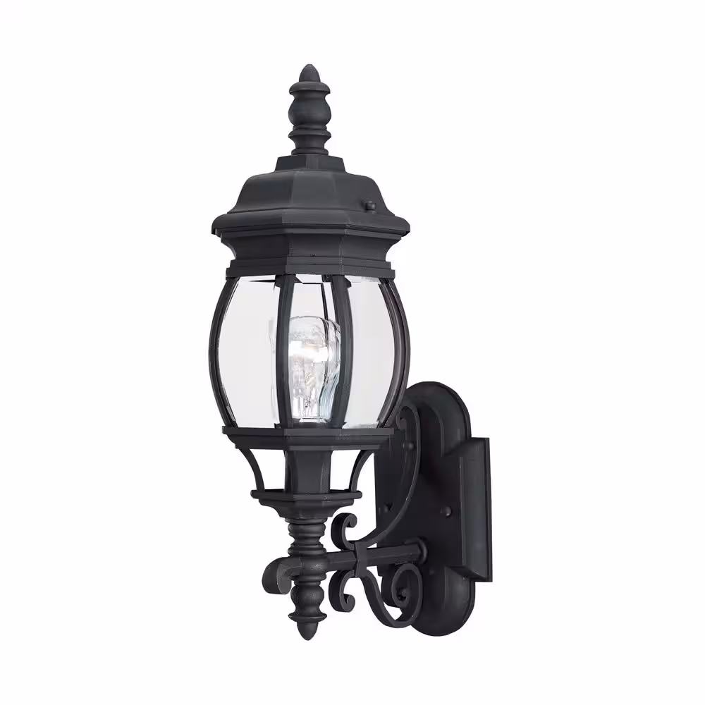Generation Lighting Wynfield 19.75 in. H 1-Light Black Outdoor 19.75 in. Wall Lantern Sconce with Clear Beveled Glass