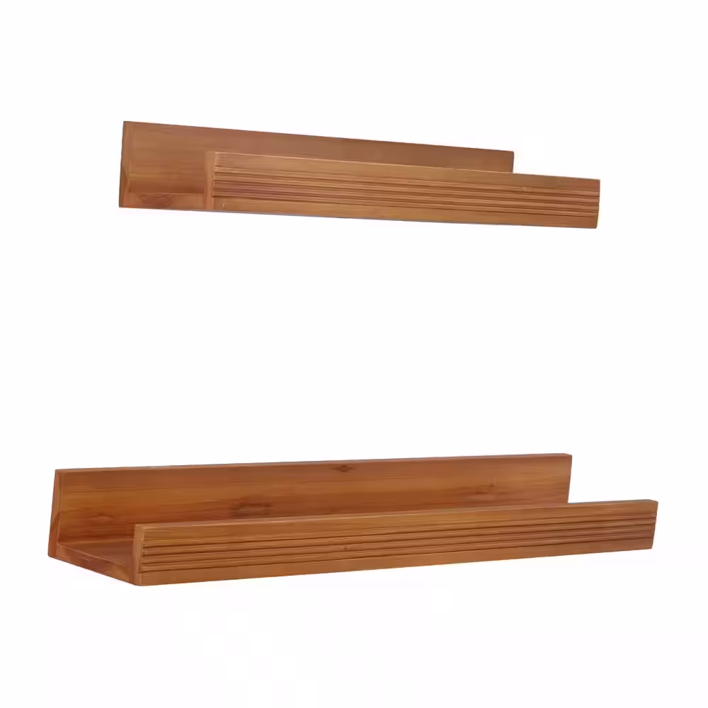 Litton Lane Brown 2 Shelves Wood Wall Shelf with Lip (Set of 2)