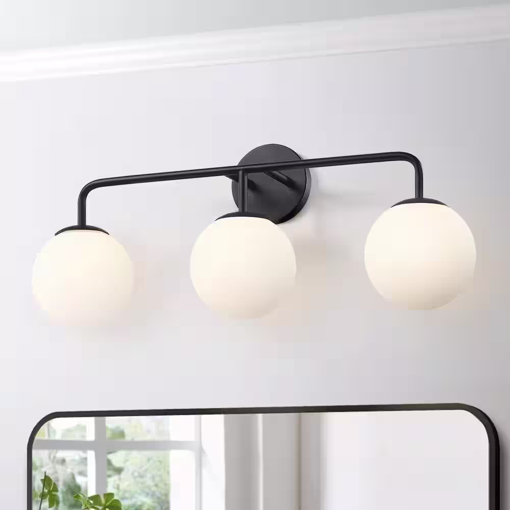 TRUE FINE Sphere 26.3 in. 3-Light Black Vanity Light with Globe shades