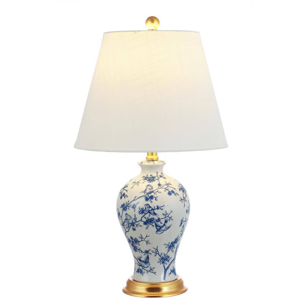 JONATHAN Y Grace 24 in. Blue/White Floral Classic LED Table Lamp