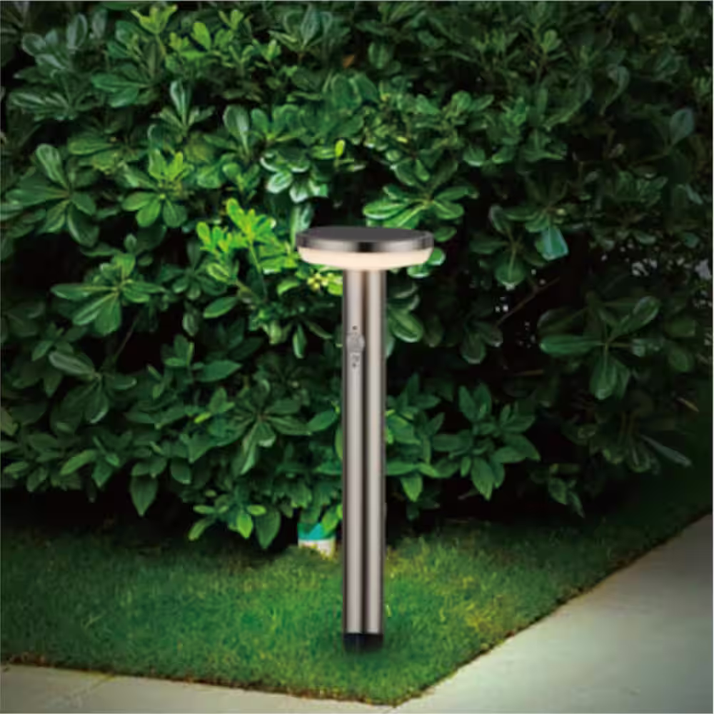 None 600 Lumen Solar Brushed Nickel Stainless Steel LED Motion Activated Landscape Path Light with Motion Sensor