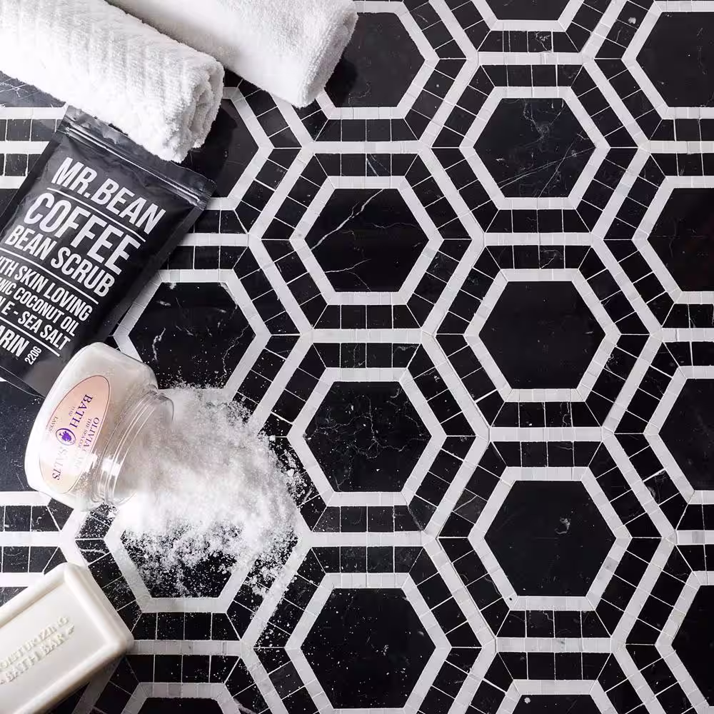 Ivy Hill Tile Zeta Nero 10-3/4 in. x 12-1/4 in. Polished Marble Mosaic Tile (0.91 sq. ft./ sheet)